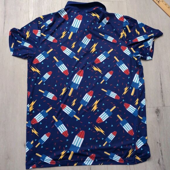 Tipsy Elves Polo Mens Large Grand Finale Patriotic Shirt Popsicle AOP Print - Picture 5 of 8